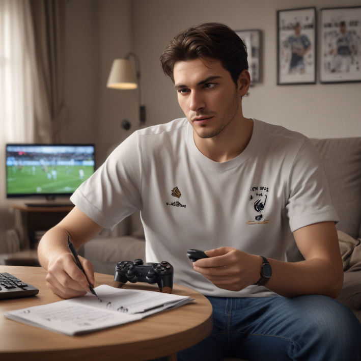 7 Winning Strategies Gamers Can Learn from Premier League Broadcasts A gamer watching a Premier League broadcast on TV while analyzing stats and strategizing for in game betting - 7 Winning Strategies Gamers Can Learn from Premier League Broadcasts